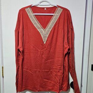 Agseem Copper Long Sleeve Light Top with Lace Neck - Brand New with Tags XLarge